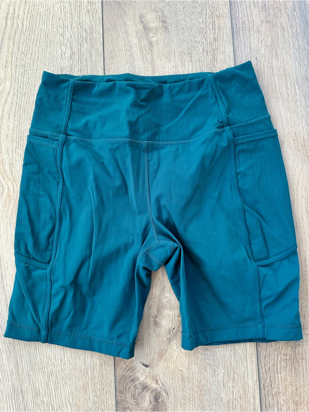 Mondetta Teal High-Rise Bike Shorts with Side Pockets